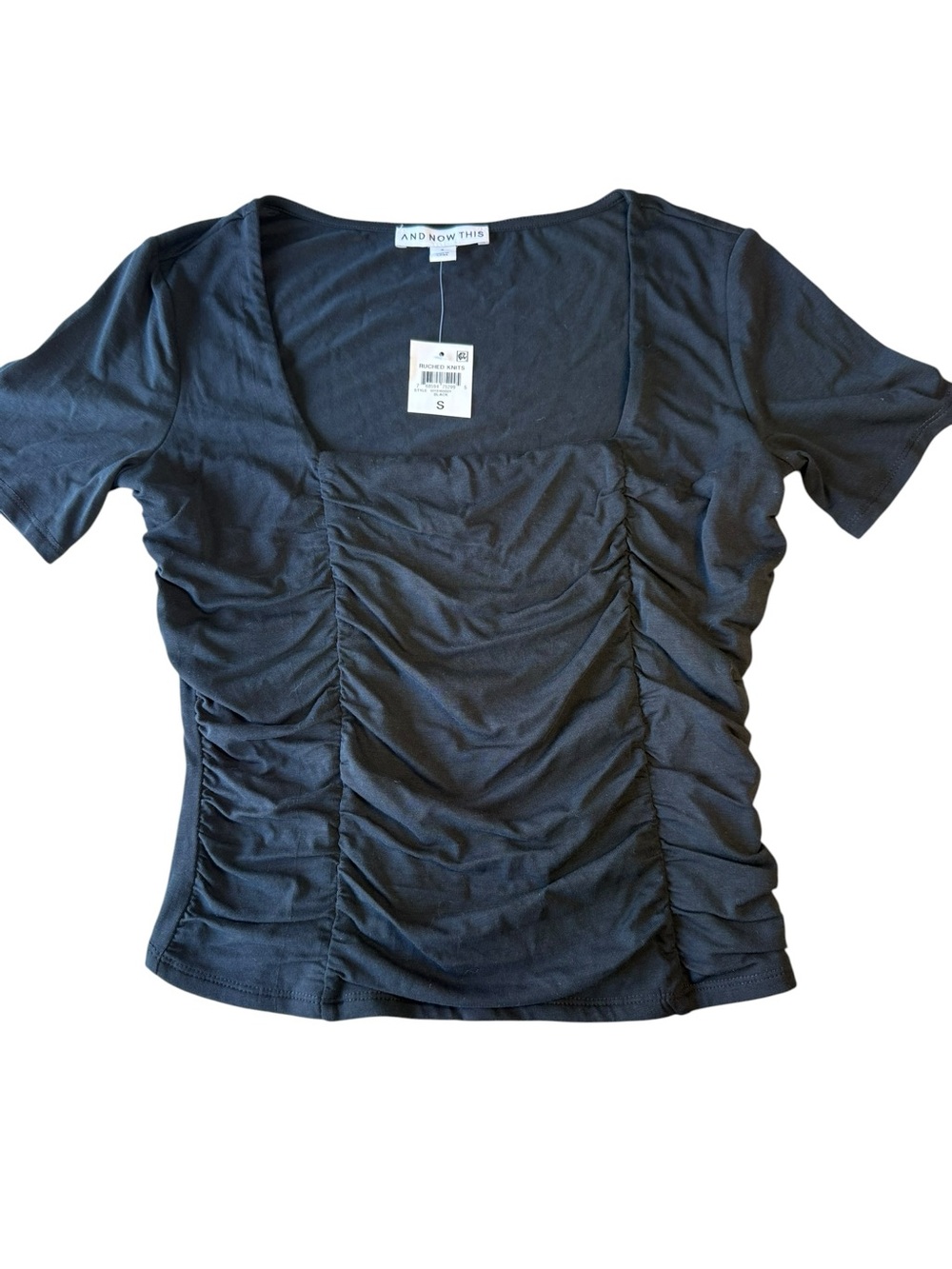 AND NOW THIS Black Ruched Short-Sleeve Square Neck‎ Tee